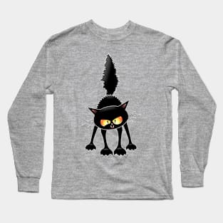 Funny Fierce Black Cat Cartoon Long Sleeve T-Shirt